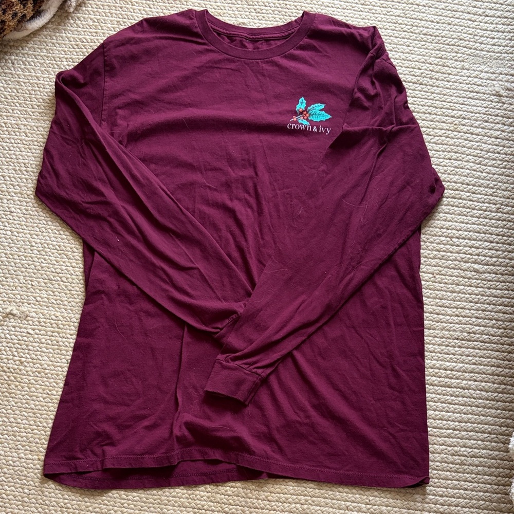 crown & ivy Burgundy ‘Tis the season Long Sleeve Tee
